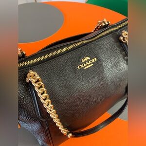 Coach Black and Gold Pebbled Premium Leather Ava Tote like NEW condition